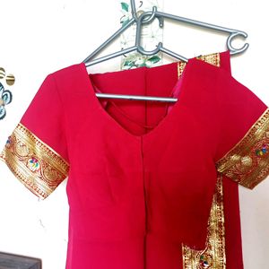 Tomato Red Saree With Blouse