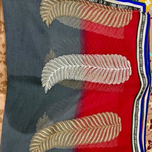 Vibrant Multicolor Saree with Leaf Embroidery