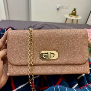 Rose Gold Glittery Clutch With Sling