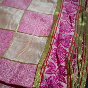 Pink Colorblock Cotton Saree