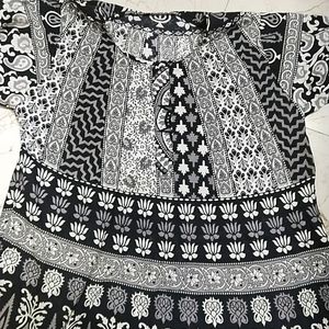 Black And White Jaipuri print Frock