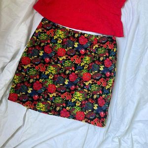 Red Floral Mini Skirt