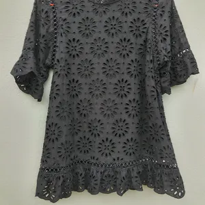 SEED Black Embroidery Lace Cotton Top