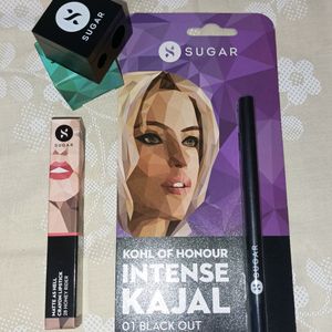 Sugar Intense Kajal,Lip Crayon, Sharpener