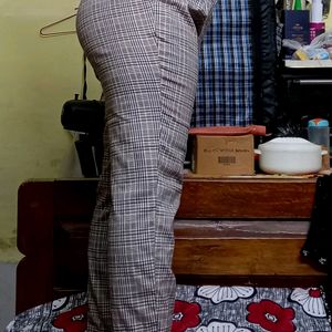 TRENDING BROWN CHECKERED CLASSIC FORMAL PANTS