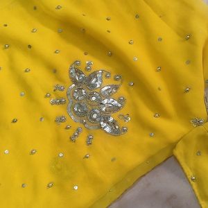 ✨chiffon Bright Yellow Partywear Saree Blouse ✨💕