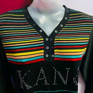 Black Designer Colourful Striped Top