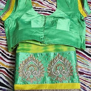 Lime Green Saree along With Blouse