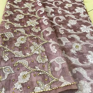 Embroided New Lavender Color Beautiful Saree