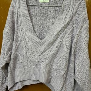 Korean Lavender V Neck Cropped Sweater