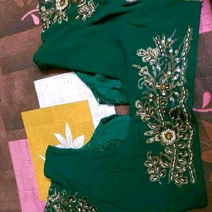 green heavy stone work saree