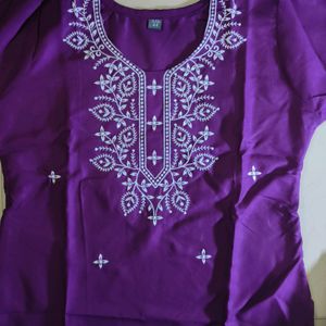 Purple Chikenkari Lucknowi Short Kurti