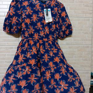 People Blue Floral Print A Line Dress