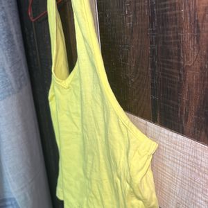 Yellow Pure Cotton Solid Halter Neck Crop Top