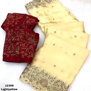 Soft & Smooth Satin Georgette Gold Saree