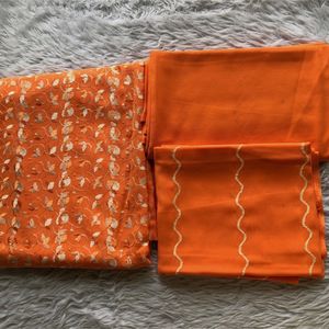 Orange Embroided Dress Material Set(Women’s)