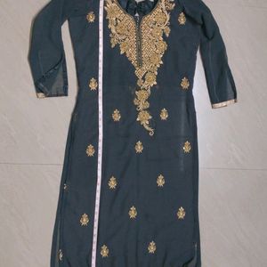 Grey Kurti With Gold Embroidery