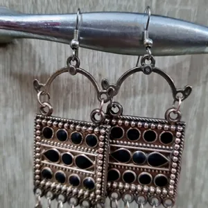 Black Beaded Square Shaped Hanging Earings