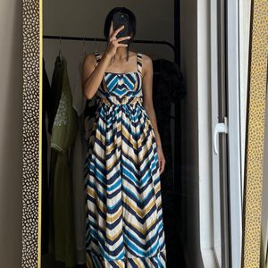 Zig Zag Print Fitted Bustier Maxi Dress