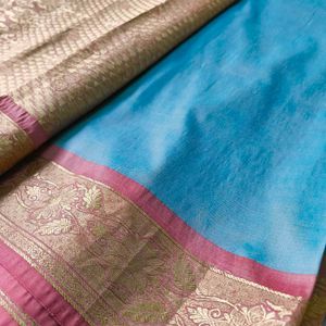 Blue & Pink Saree With Blouse