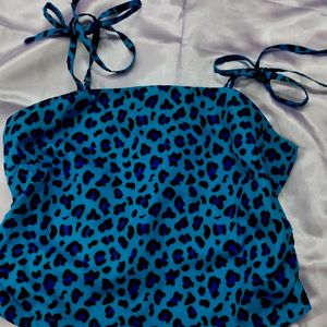 Blue Leopard Print Top