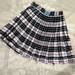 Black Check Pleated Wrap Skirt