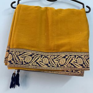 Mustard Yellow Silk Blend Saree (Without Blouse)