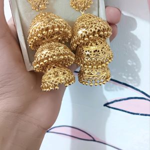 Triple Layered Golden Jhumkas