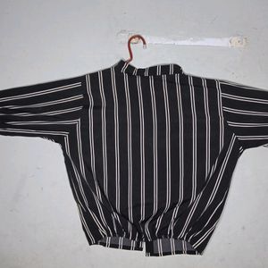 CLEMIRA Vertical Stripes Puff Sleeve Shirt Top