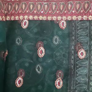 Lahenga Pattern Saree Maroon Green With Blouse ,vi