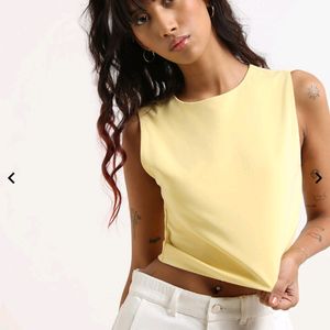 Nuon Yellow Cotton Blend Crop T-Shirt