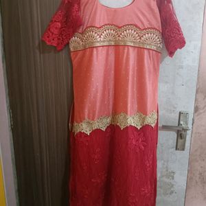 Red N Peach Party Wear Kurta