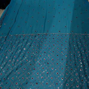 Neww Teal Blue Stones Emblished Saree