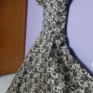 Black Heavy Embroidery Gown Kurta Closed Collar