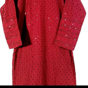 Dark Red Kurta Glittery