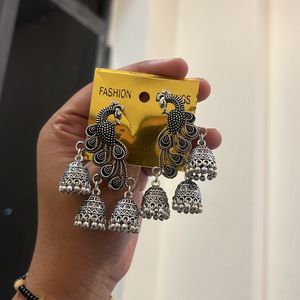 Oxidised Peacock Design Jhumka For Women