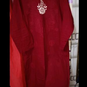 Maroon Chikankari Kurta +Freebie😍❤