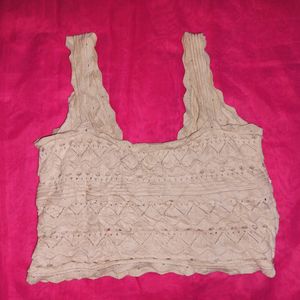 Beige Chrochet Crop Top