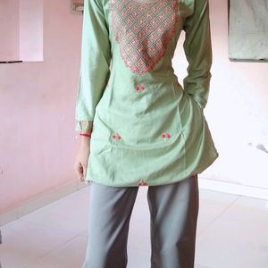 Light Embroidery Work Pista Kurti