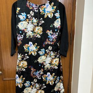 Satin Black Floral Dress