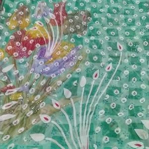 Green Shades Floral Self Print Morpankhi Print Shiffon Saree