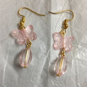 Blush Pink Butterfly Bead Drop Earrings