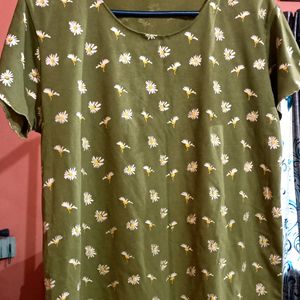 Olive Green and Daisy Printed Top