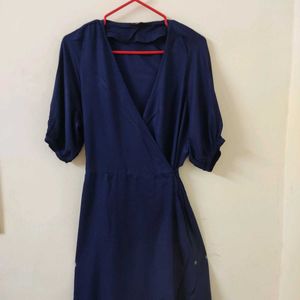 Women Navy Blue Wrap Around Dress