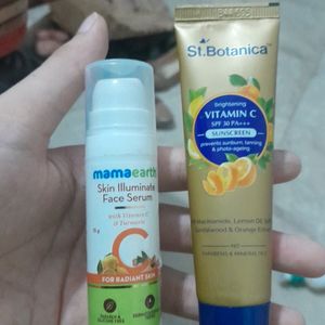 mama Earth face serum + st.botanica sunscreen