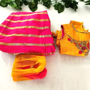 Yellow And Pink Lehenga ( Girls) & Bangle Set