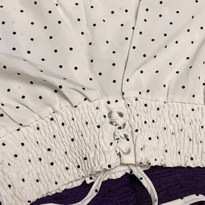 Black Polka Dots White Top With Balloon Sleeves