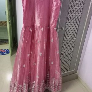 NEW Peach Pink Net Embroidery Gown..