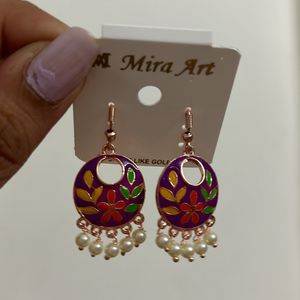 Purple Floral Mini Jhumki Drop Pearl Earrings