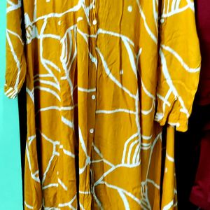 Mustard Yellow Reyon Cotton Long Top With Front B